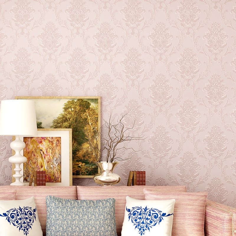 Classic European Style Damascus 3D Fine Pressure Non Woven Fabric Self-Adhesive Wallpaper