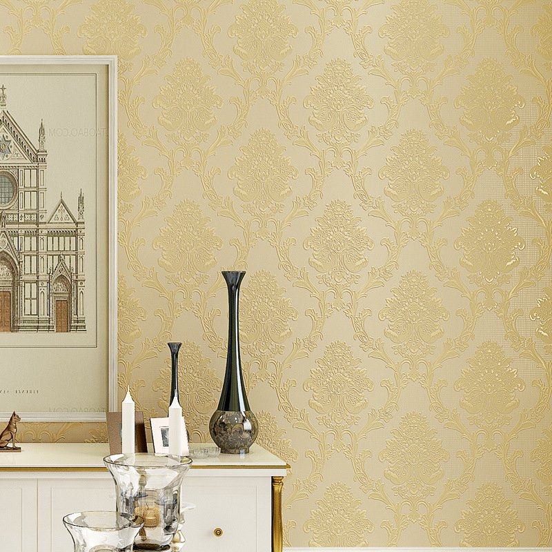 Classic European Style Damascus 3D Fine Pressure Non Woven Fabric Self-Adhesive Wallpaper