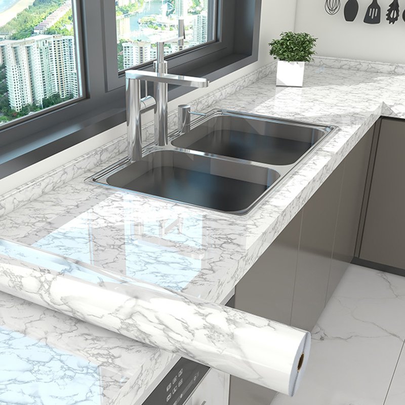 Proprodiudiu Modern PVC Marble Wallpaper Roll Self-Adhesive Peel Stick White Waterproof Contact Paper Kitchen Furniture Decor