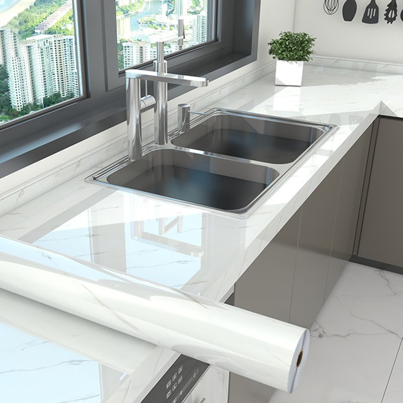 Proprodiudiu Modern PVC Marble Wallpaper Roll Self-Adhesive Peel Stick White Waterproof Contact Paper Kitchen Furniture Decor
