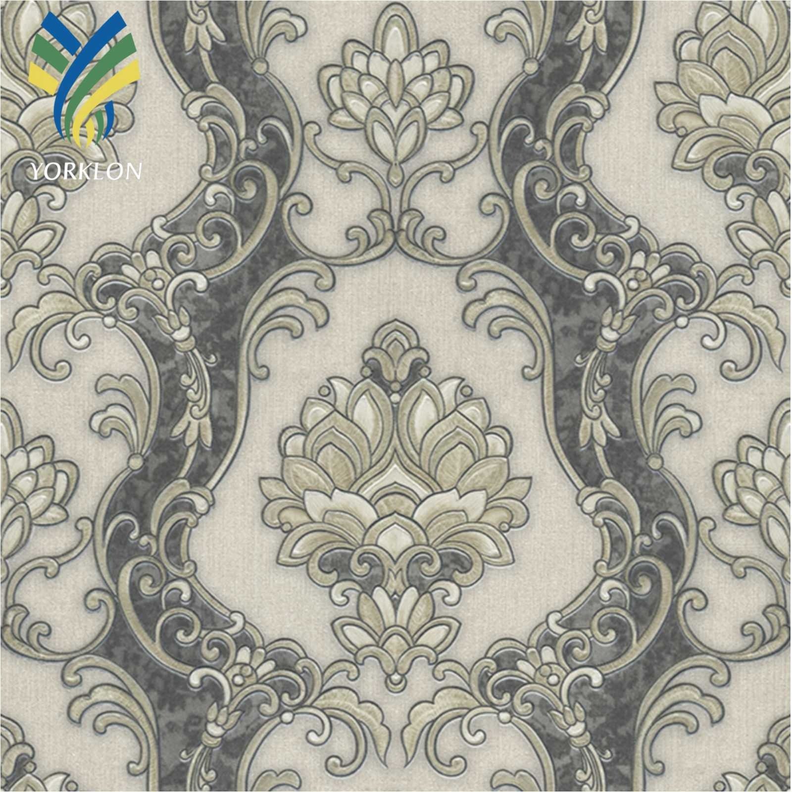 YT-VF 788 Luxury European Gold Damascus Floral Flower White Black Embossed Home Decoration 3D Damask Vinyl Wallpaper