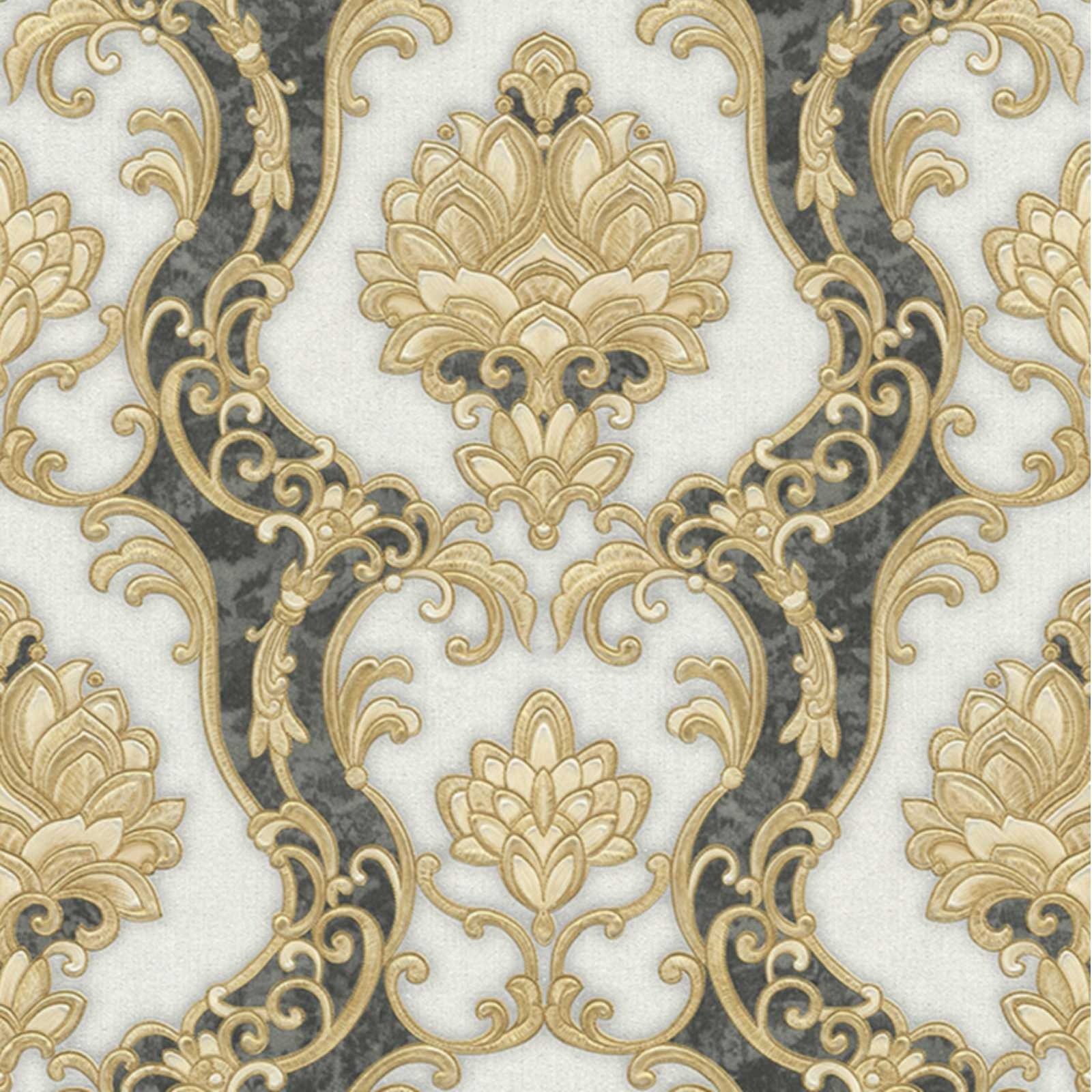YT-VF 788 Luxury European Gold Damascus Floral Flower White Black Embossed Home Decoration 3D Damask Vinyl Wallpaper