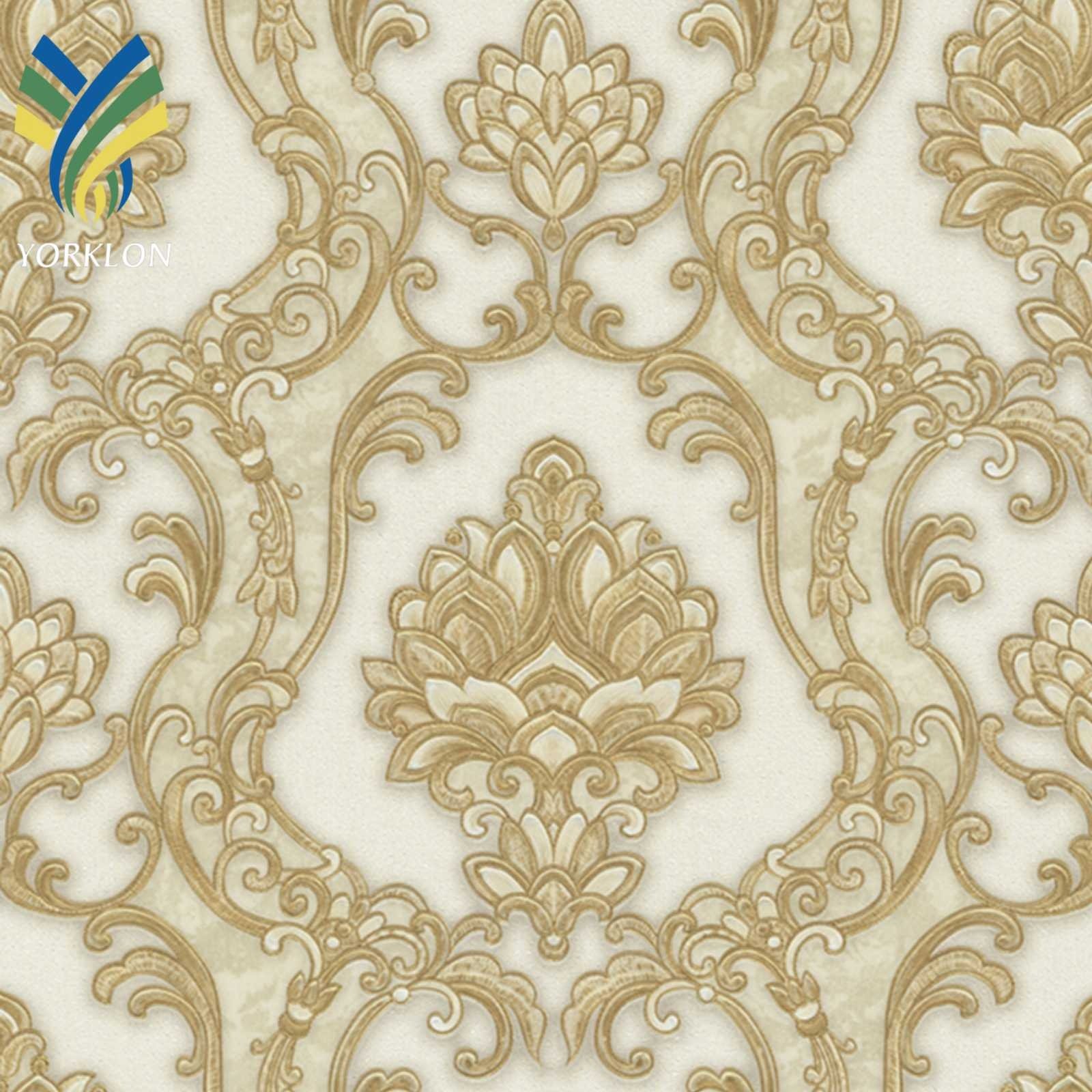YT-VF 788 Luxury European Gold Damascus Floral Flower White Black Embossed Home Decoration 3D Damask Vinyl Wallpaper