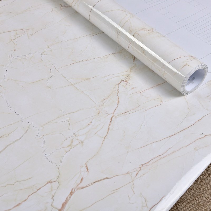 Sandalwood Beige Marble Design High Glossy Marbling 3D Textured Wallpaper Waterproof Furniture Renovation Sticker