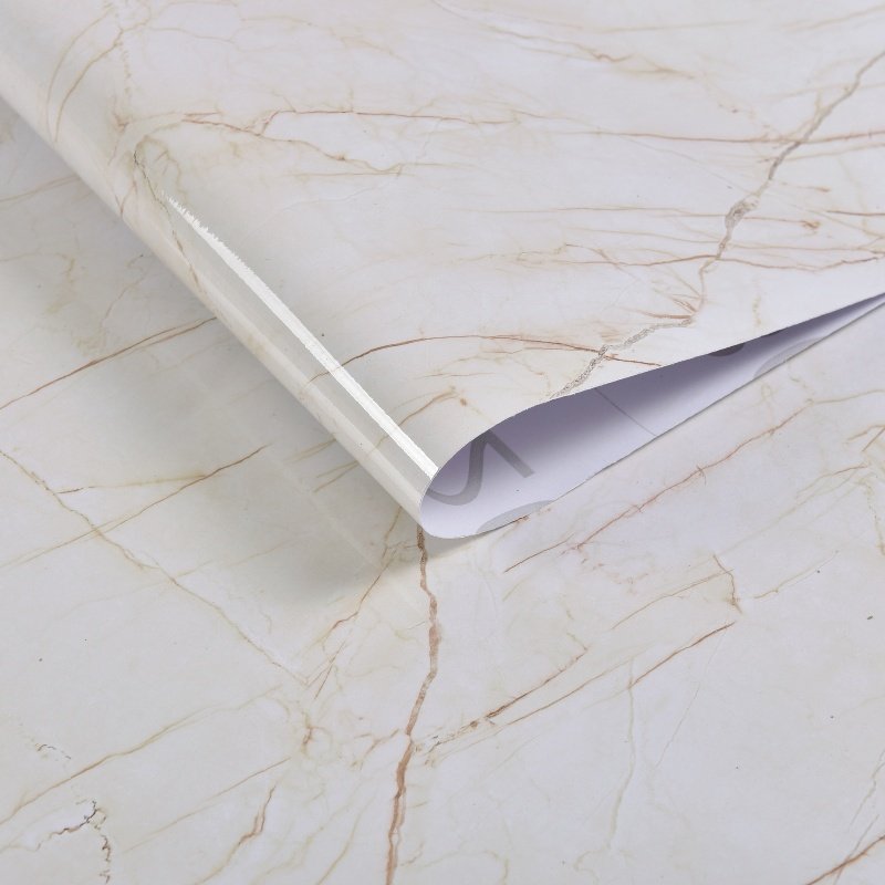 Sandalwood Beige Marble Design High Glossy Marbling 3D Textured Wallpaper Waterproof Furniture Renovation Sticker