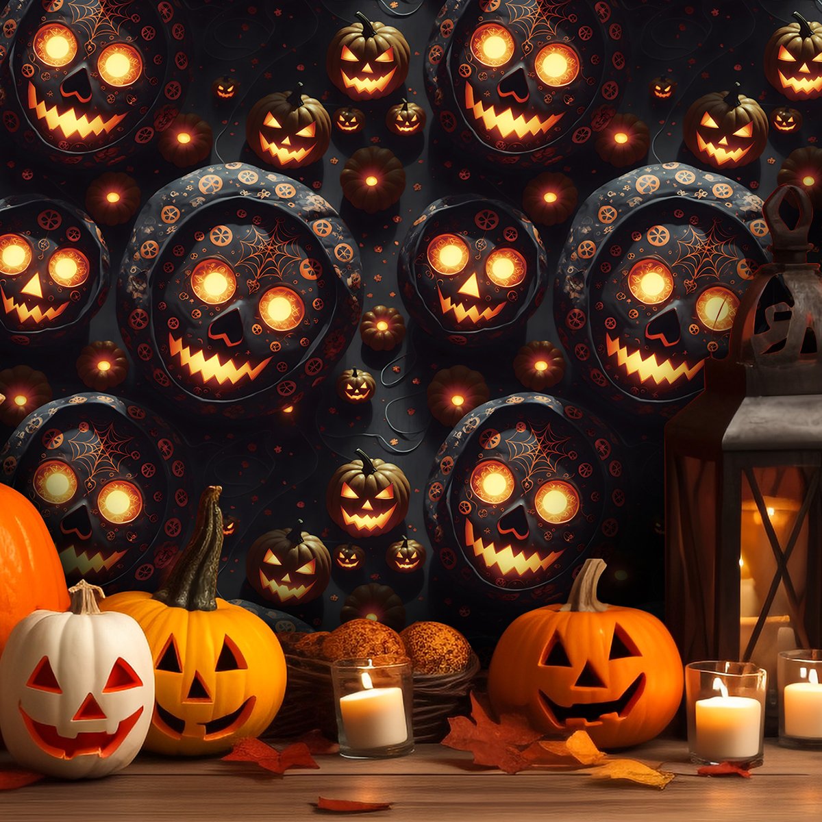 Self adhesive waterproof and anti fouling Halloween 3D spider web black skeleton background decorative wallpaper, home wallpaper