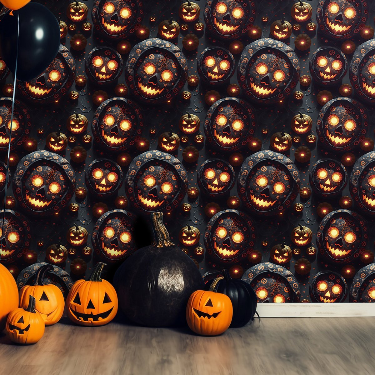 Self adhesive waterproof and anti fouling Halloween 3D spider web black skeleton background decorative wallpaper, home wallpaper