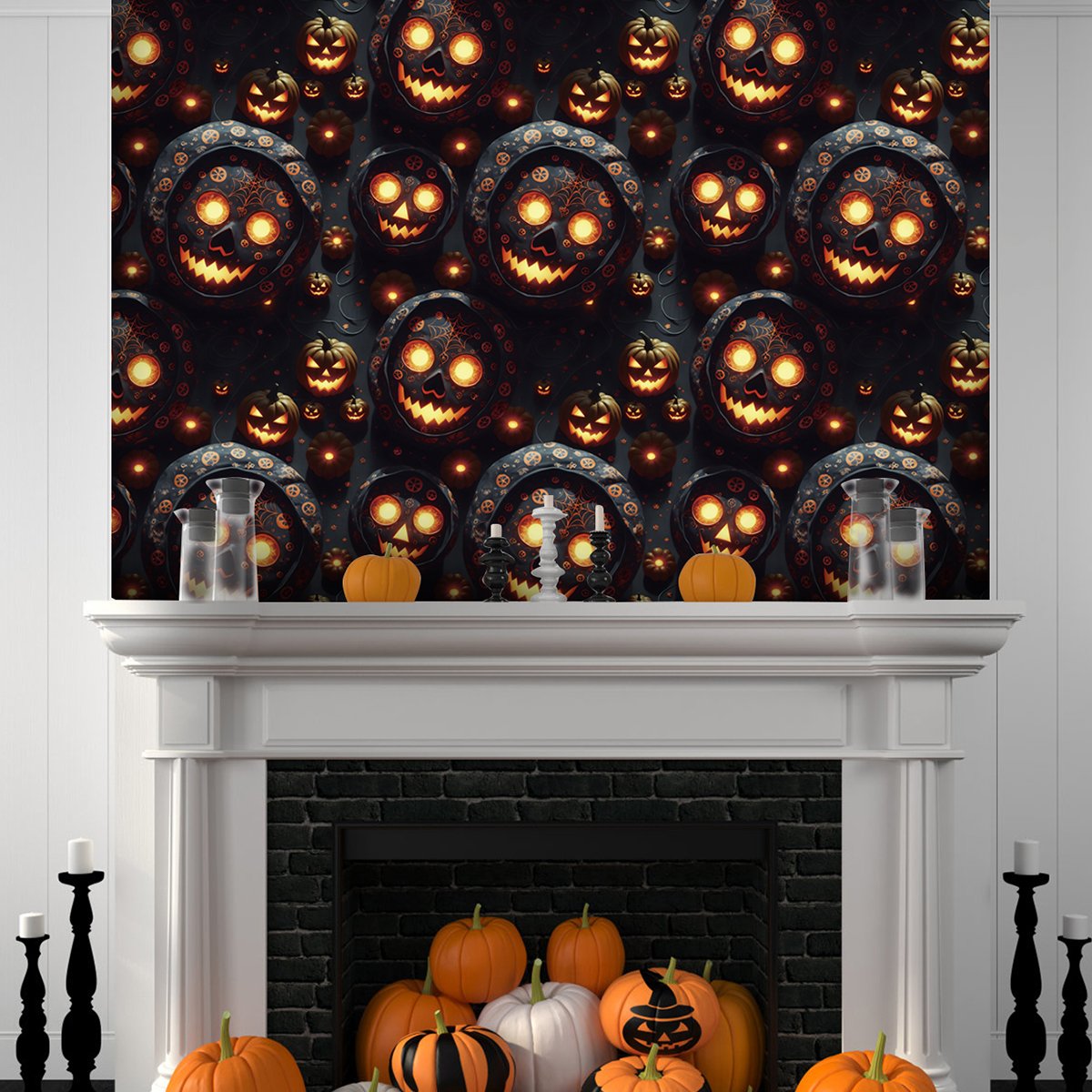 Self adhesive waterproof and anti fouling Halloween 3D spider web black skeleton background decorative wallpaper, home wallpaper