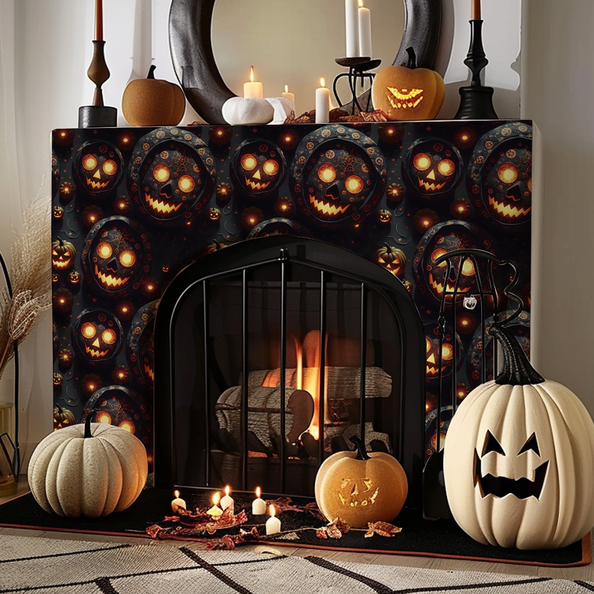 Self adhesive waterproof and anti fouling Halloween 3D spider web black skeleton background decorative wallpaper, home wallpaper