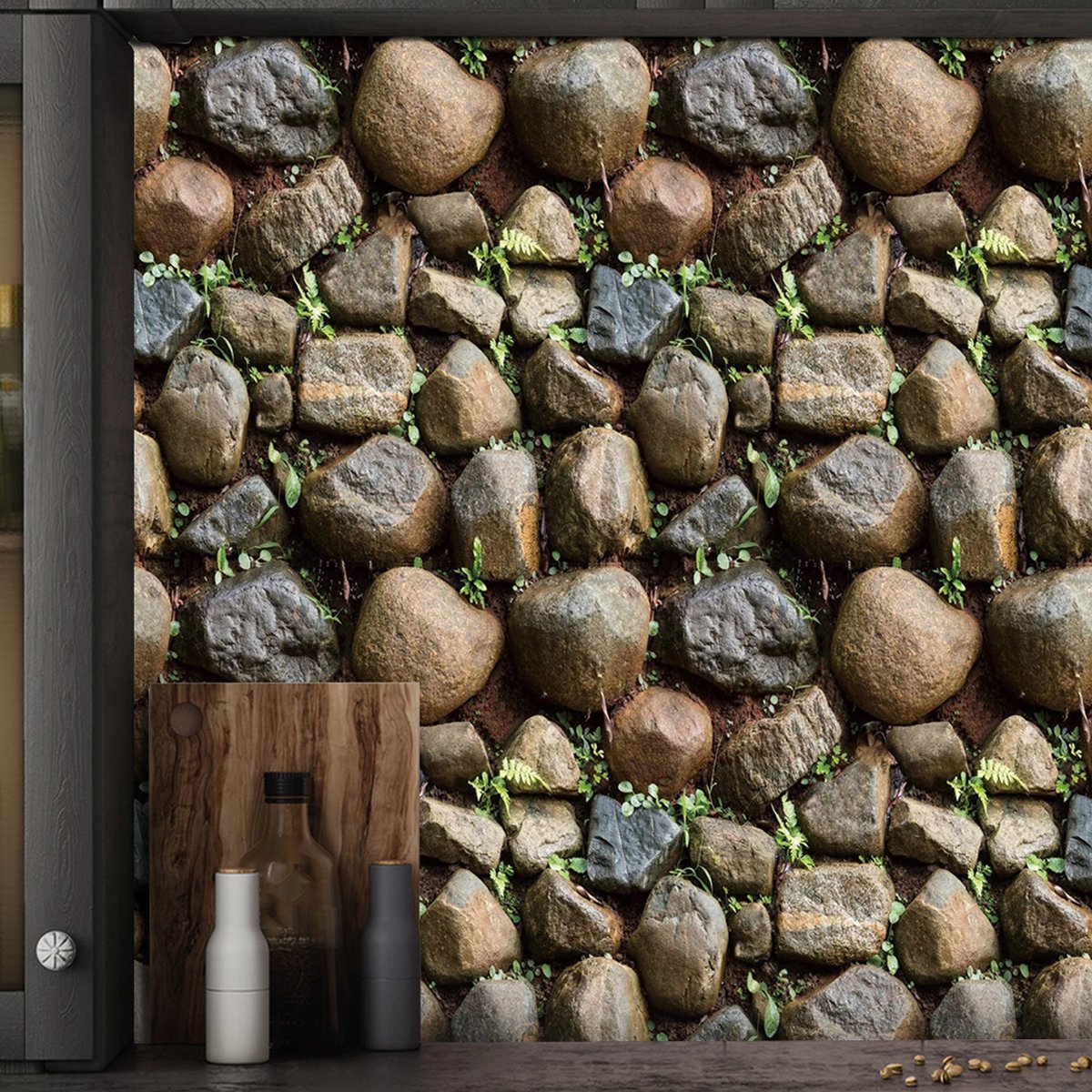 Self adhesive waterproof, anti fouling, green plants, flowers, stone wall background decoration wallpaper, home wallpaper