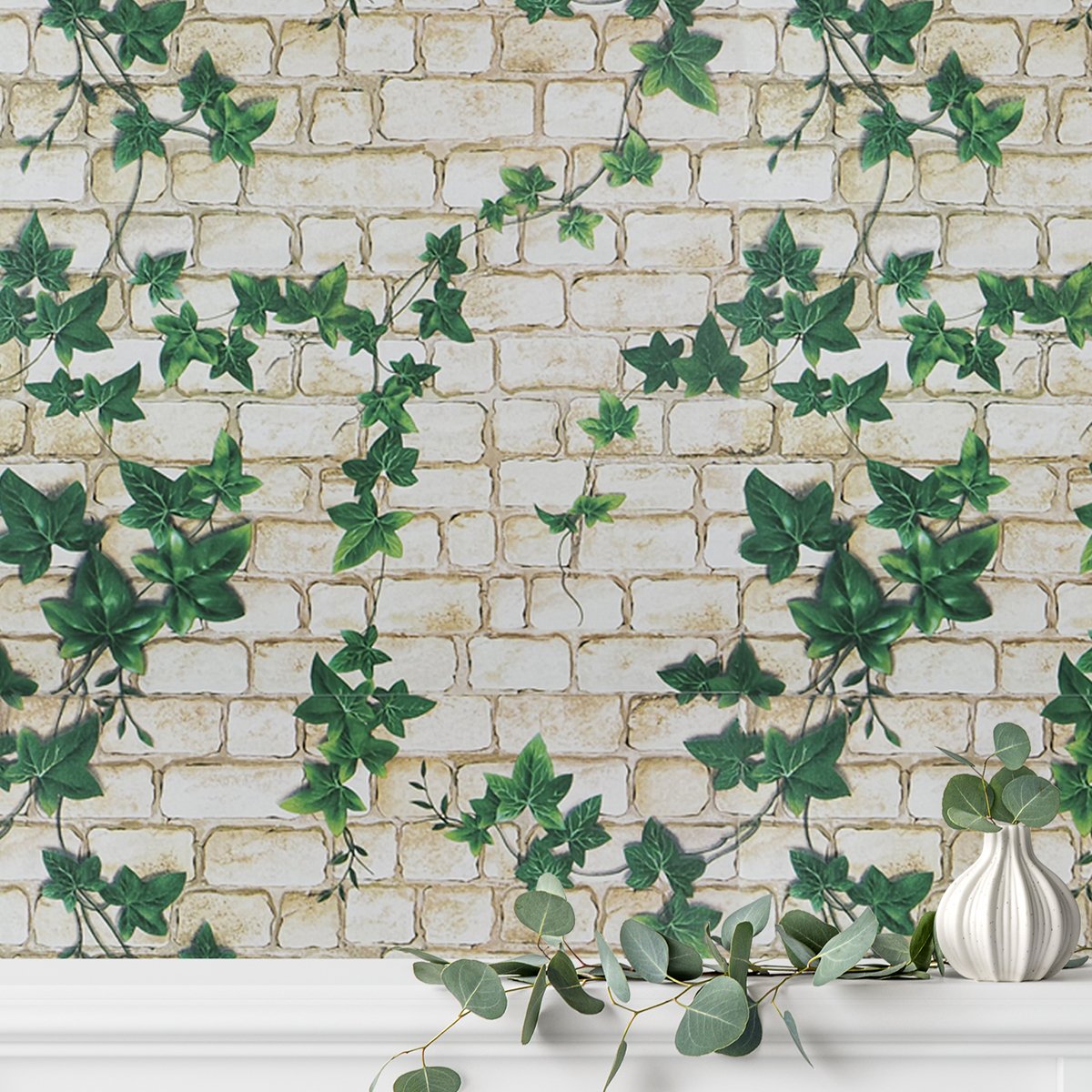 Self adhesive waterproof, anti fouling, green plants, flowers, stone wall background decoration wallpaper, home wallpaper