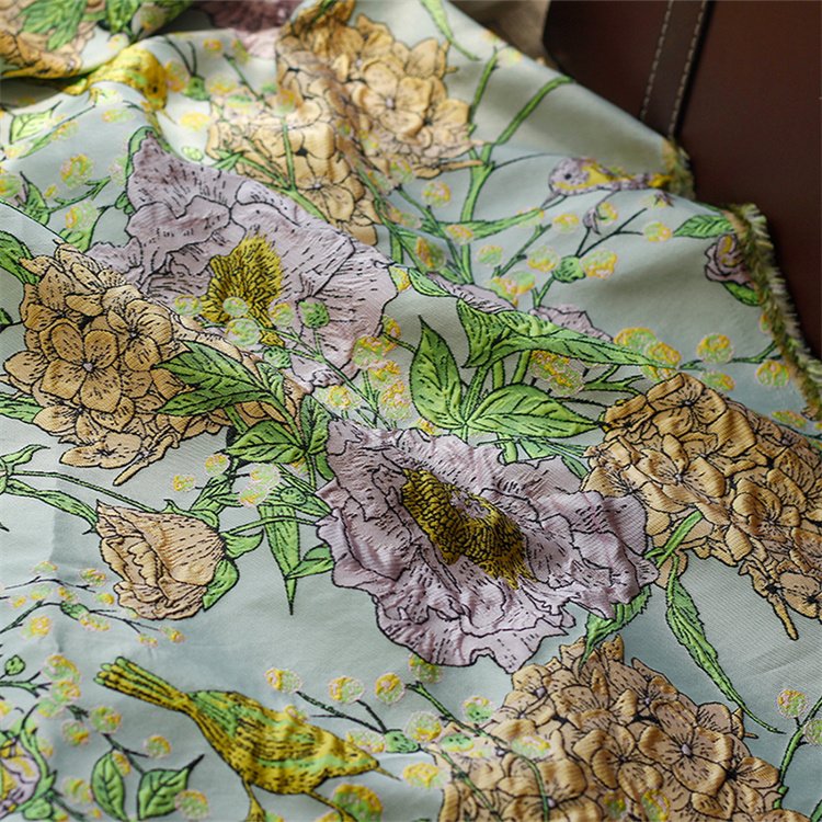 Bird Floral Yarn-dyed Jacquard Embossed Texture Canvas Style Autumn Women's Luggage Fabric Wallpaper rolls