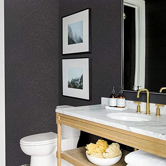 15.7" X 118" Black Silk Wallpaper Embossed Self Adhesive Peel and Stick Wallpaper Removable Kitchen Wallpaper Vinyl Black Wallpa