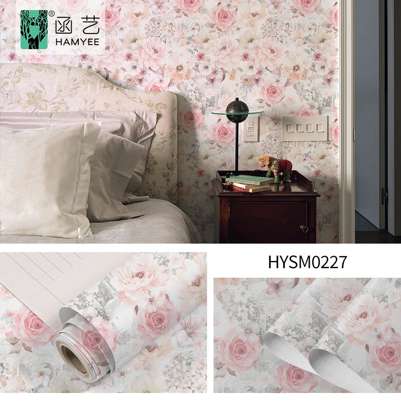 Custom design wall paper self adhesive floral wallpaper wall covering sticker rolls