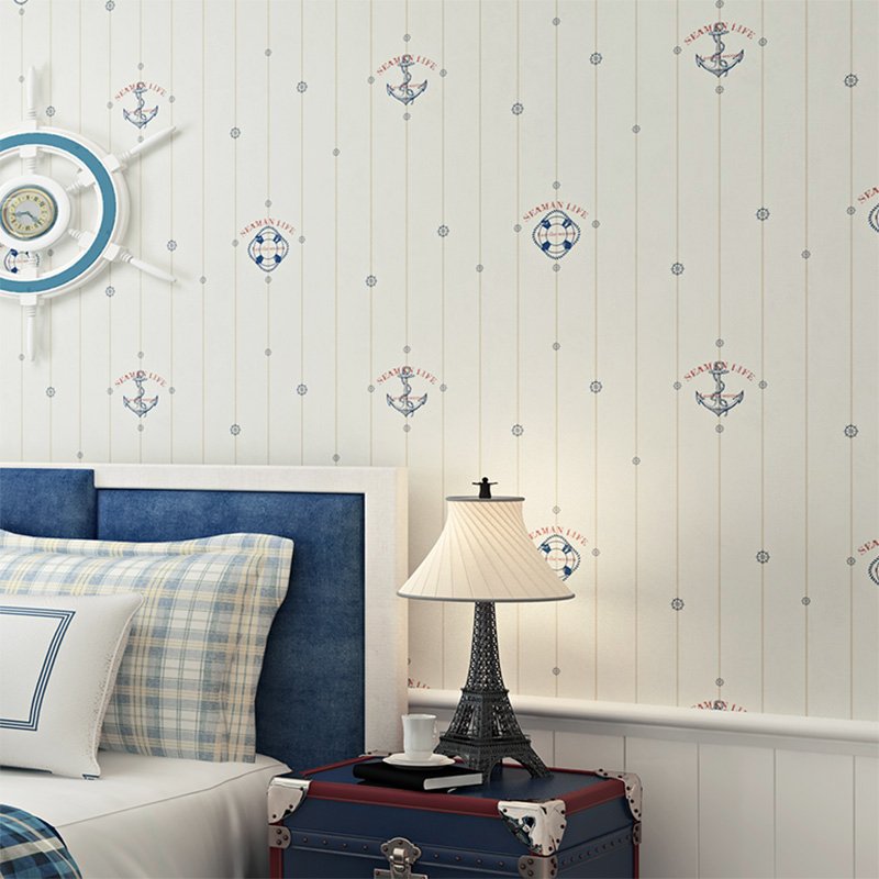 Mediterranean style cartoon sailboat children's room self-adhesive wallpaper bedroom study background wall decoration wallpaper