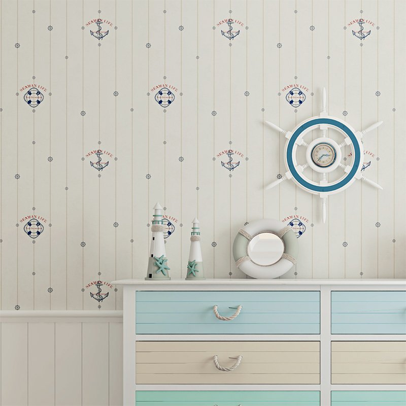 Mediterranean style cartoon sailboat children's room self-adhesive wallpaper bedroom study background wall decoration wallpaper