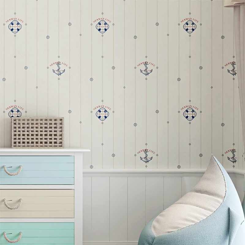 Mediterranean style cartoon sailboat children's room self-adhesive wallpaper bedroom study background wall decoration wallpaper