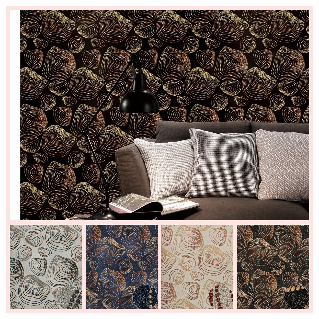Classic Geometric waterproof 3d vinyl wallpaper, High quality 3d printing wallpaper flower design