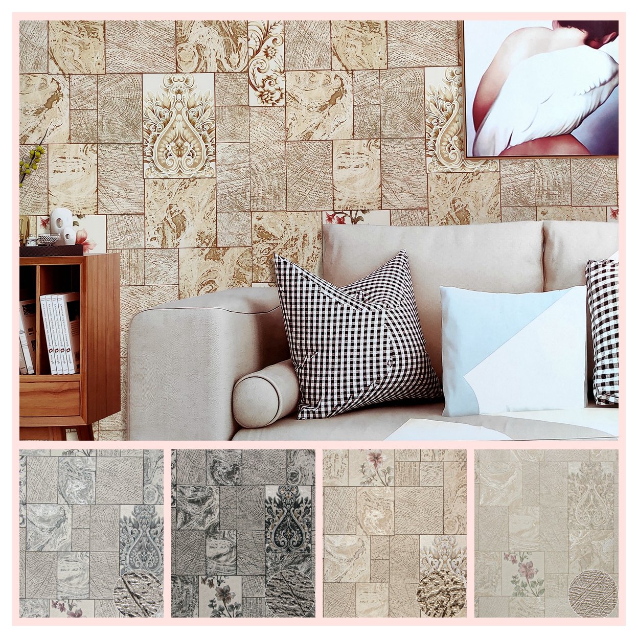 Classic Geometric waterproof 3d vinyl wallpaper, High quality 3d printing wallpaper flower design