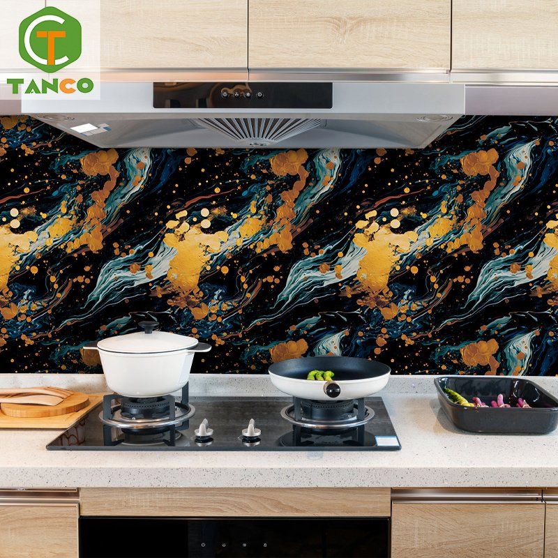 Customized size pvc glossy golden marble oil-proof contact paper marble wallpaper sticker for kitchen
