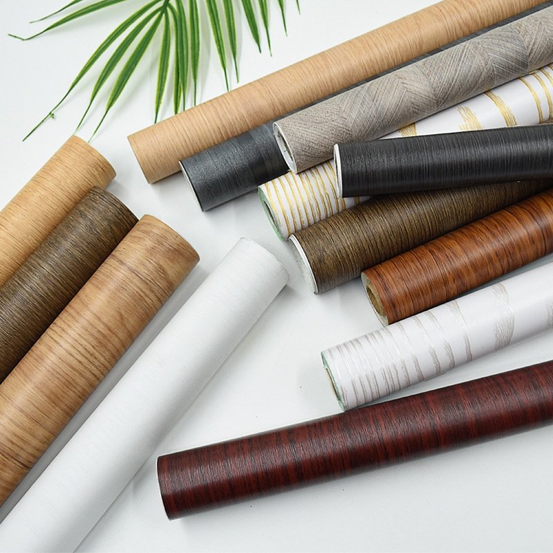 Waterproof PVC Wood Grain Stickers Moisture-Free Self-Adhesive Wallpaper Furniture Wardrobe Cabinet Renovation Decorative Films