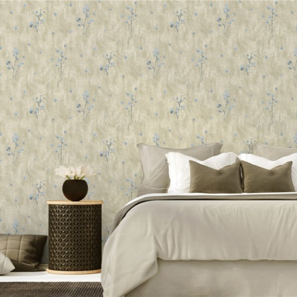 Modern Chinese deerskin velvet 3D non-woven fabric thickened bedroom wallpaper
