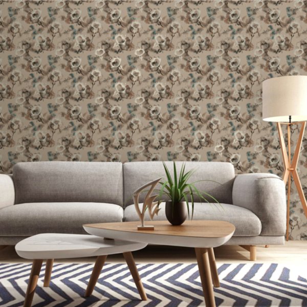 Modern Chinese deerskin velvet 3D non-woven fabric thickened bedroom wallpaper