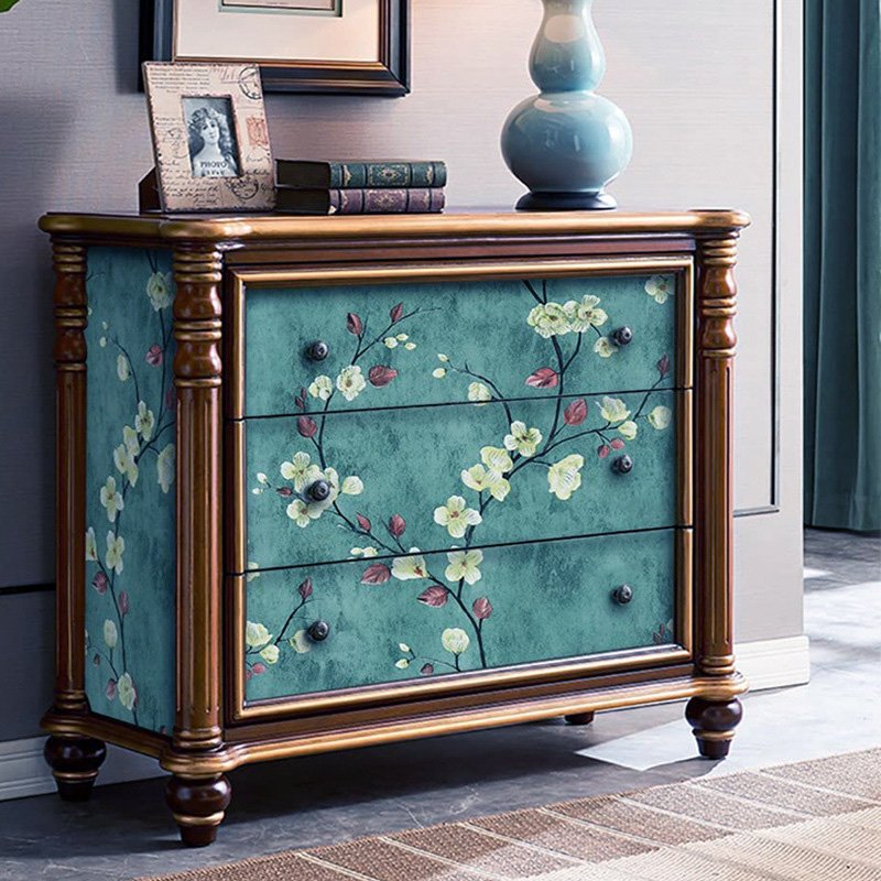 Waterproof Vintage green 3D floral wall papers peel and stick vinyl pvc self-adhesive wallpaper rolls for living room decoration