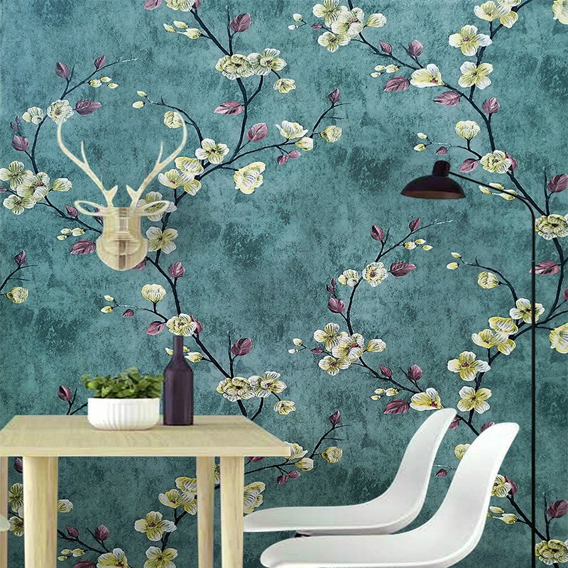 Waterproof Vintage green 3D floral wall papers peel and stick vinyl pvc self-adhesive wallpaper rolls for living room decoration