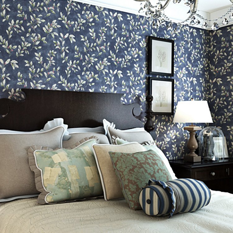 3d european wallpaper rolls flower textured wall panels sticker navy blue Plain paper glue brushing retro Interior decorationect