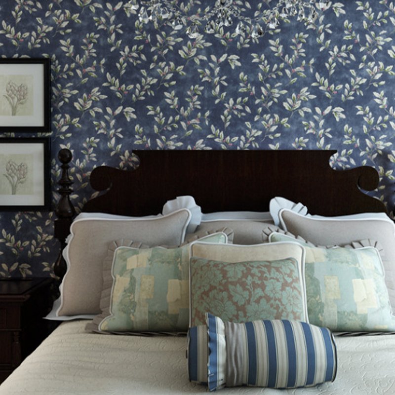 3d european wallpaper rolls flower textured wall panels sticker navy blue Plain paper glue brushing retro Interior decorationect