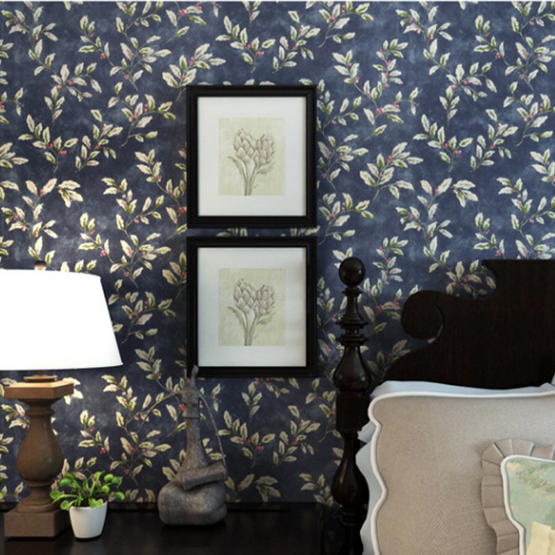3d european wallpaper rolls flower textured wall panels sticker navy blue Plain paper glue brushing retro Interior decorationect