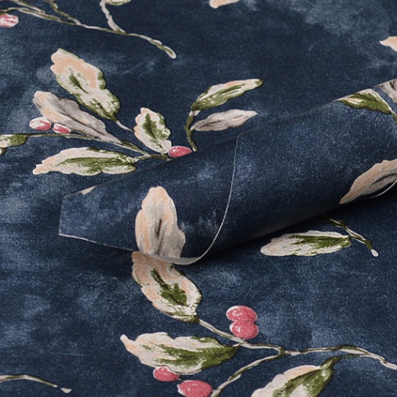 3d european wallpaper rolls flower textured wall panels sticker navy blue Plain paper glue brushing retro Interior decorationect