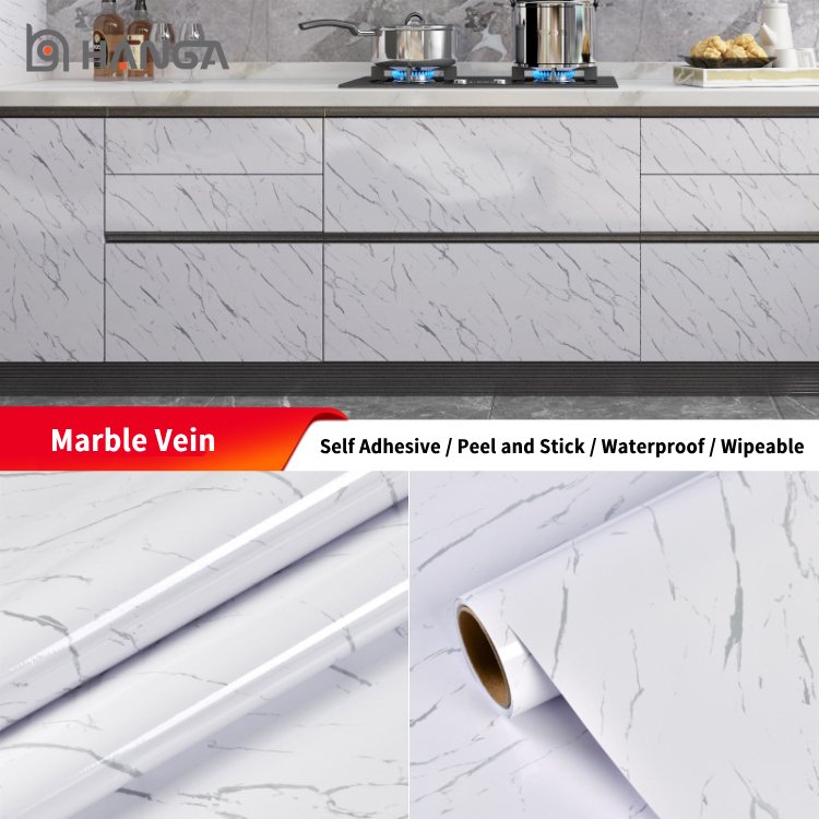 Self Adhesive Silver Marble Wall Paper Kitchen Waterproof Oil Proof Marble Wallpaper Rolls