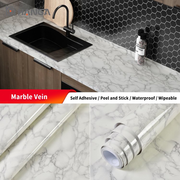 Self Adhesive Silver Marble Wall Paper Kitchen Waterproof Oil Proof Marble Wallpaper Rolls