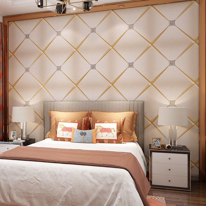 Modern geometric grid deer skin velvet thickened wallpaper 3D home decoration Luxury hotel living room wallpaper roll