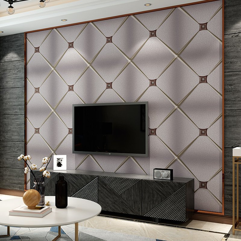 Modern geometric grid deer skin velvet thickened wallpaper 3D home decoration Luxury hotel living room wallpaper roll