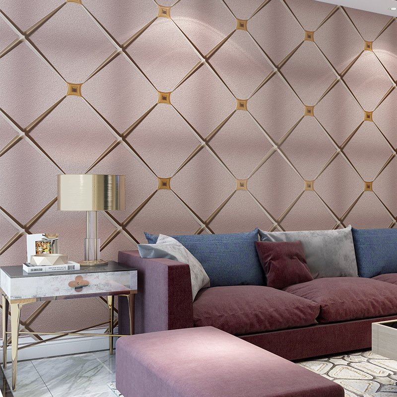 Modern geometric grid deer skin velvet thickened wallpaper 3D home decoration Luxury hotel living room wallpaper roll