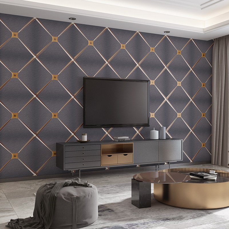 Modern geometric grid deer skin velvet thickened wallpaper 3D home decoration Luxury hotel living room wallpaper roll