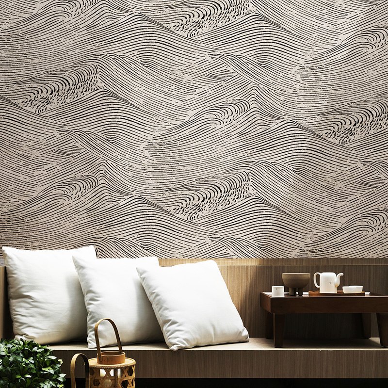 Chinese style abstract purple Japanese style ocean wave wallpaper non-woven light luxury living room wallpaper