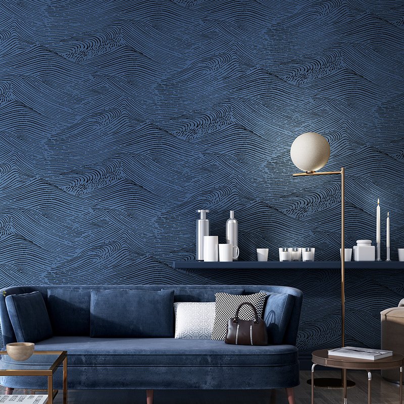 Chinese style abstract purple Japanese style ocean wave wallpaper non-woven light luxury living room wallpaper
