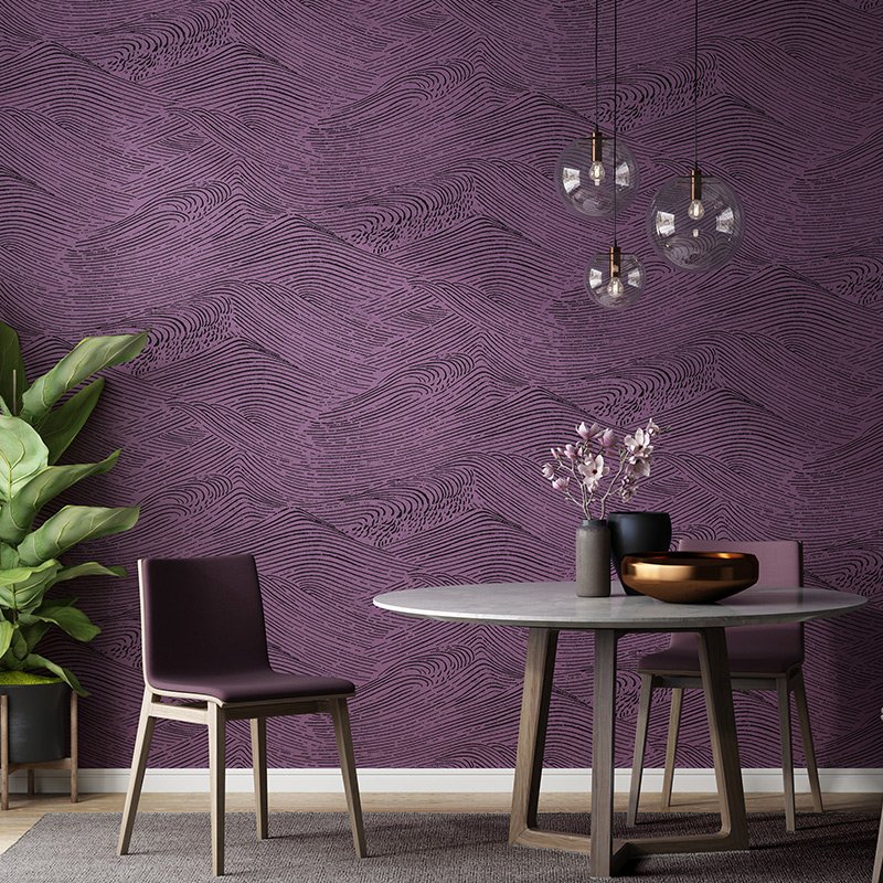 Chinese style abstract purple Japanese style ocean wave wallpaper non-woven light luxury living room wallpaper