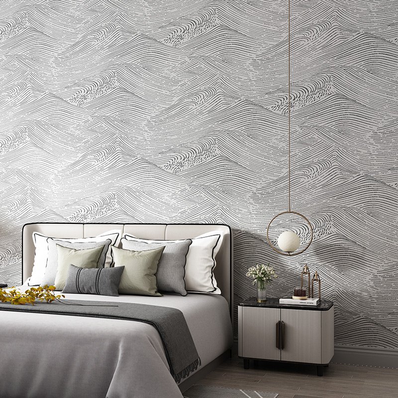 Chinese style abstract purple Japanese style ocean wave wallpaper non-woven light luxury living room wallpaper