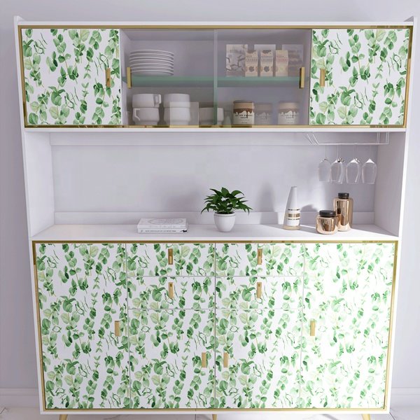 Green leaves decorative wallpaper Self Adhesive Wall Paper roll for Kitchen/bathroom walls