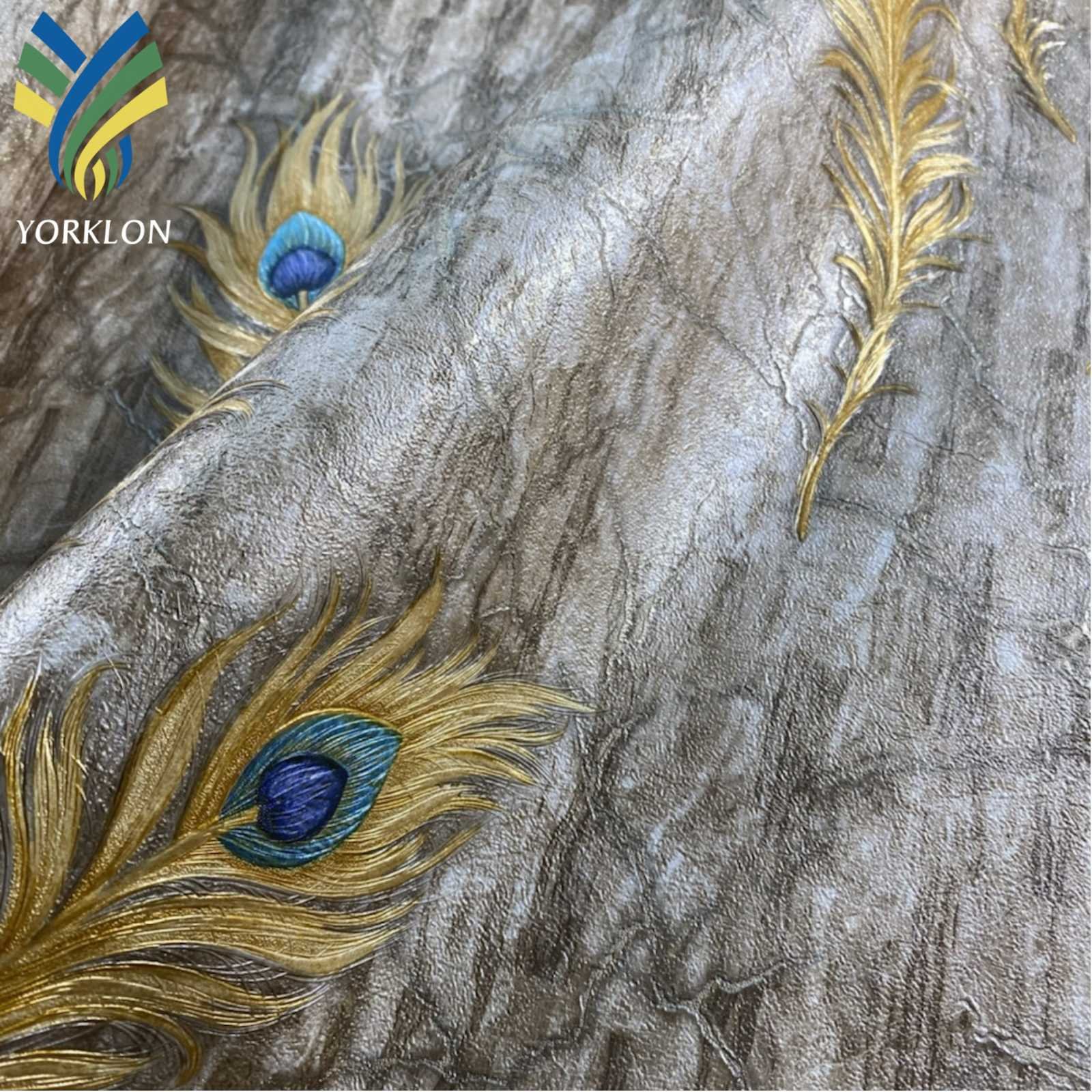 Custom Living Room Decorative Home Decor Embossed PVC Wall Paper Rolls Golden Peacock Feather Design Wallpaper For Walls