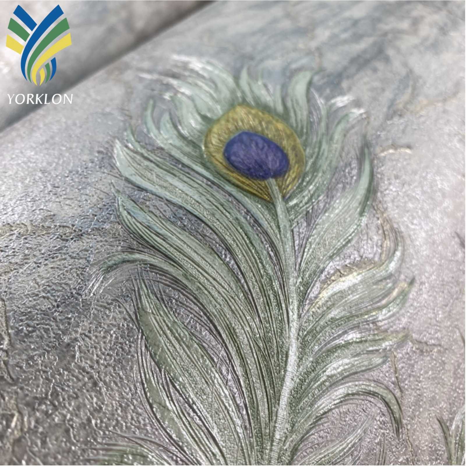 Custom Living Room Decorative Home Decor Embossed PVC Wall Paper Rolls Golden Peacock Feather Design Wallpaper For Walls