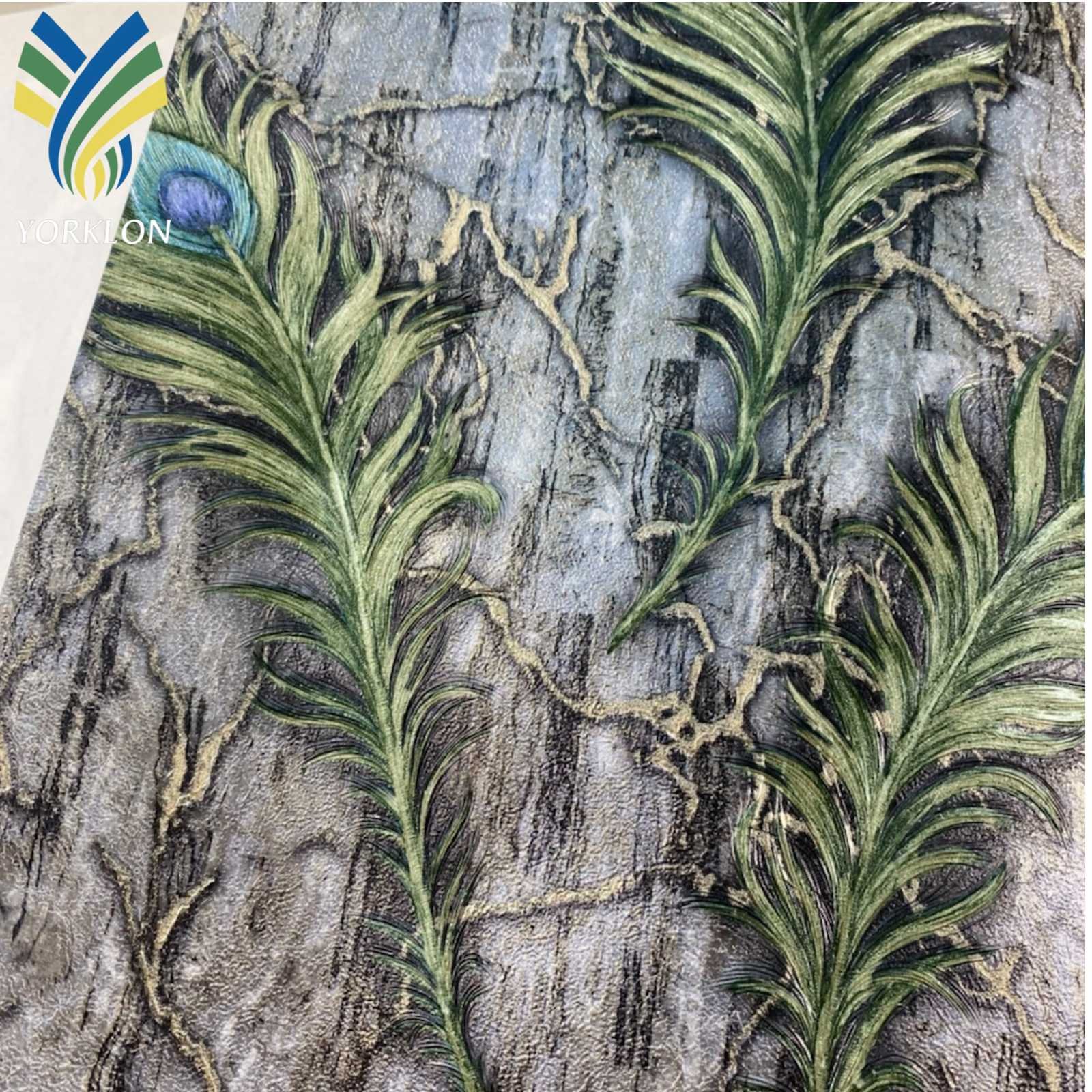 Custom Living Room Decorative Home Decor Embossed PVC Wall Paper Rolls Golden Peacock Feather Design Wallpaper For Walls