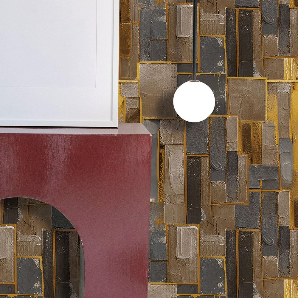 Gold line cement waterproof simple light luxury geometric 3d wallpaper for decoration wallpaper