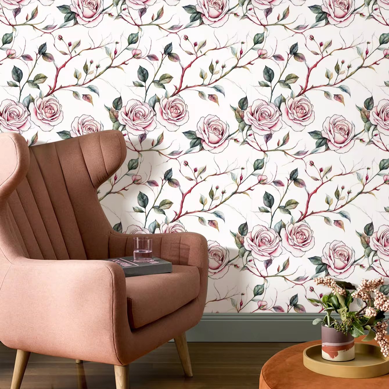 Summer Luxury Vinyl Rose Gold Wallpaper 3d 3d Embossed Rose Wall Mural Hand Painted Watercolor Floral Mural Wallpaper Bedroom Pa