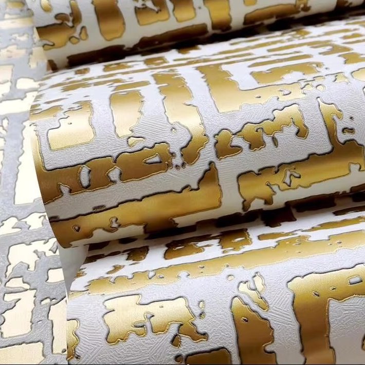 0.53*10m 3D Luxury Geometric Design Wallcoating PVC Metallic Wallcovering Roll Ready Stock Metallic Textured Wallpaper